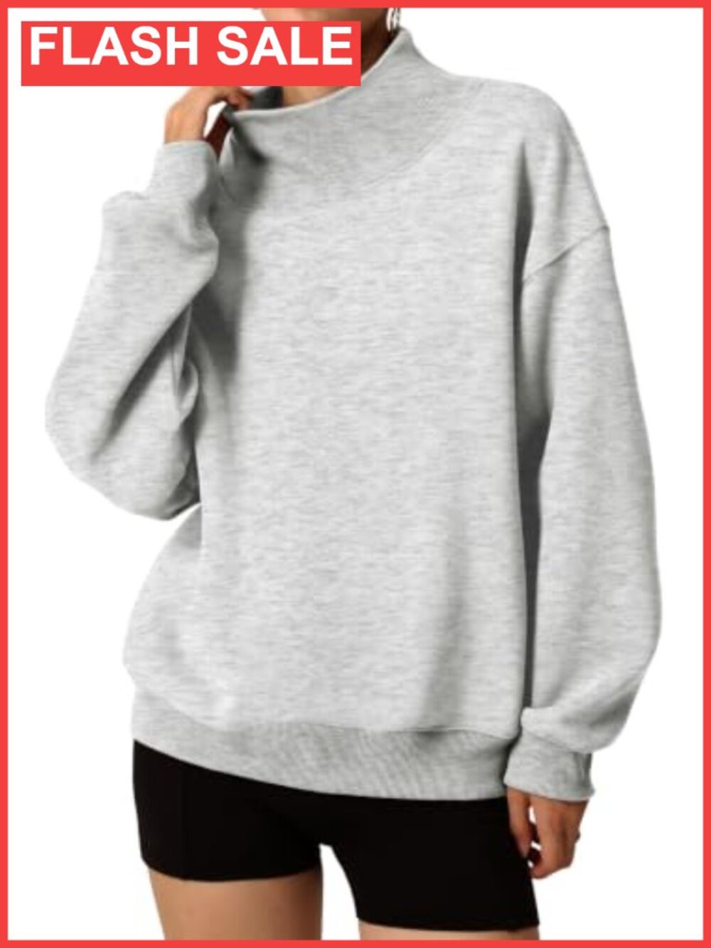 Mock Neck Oversized Sweatshirt Pullover Side Pockets Long Sleeve Casual